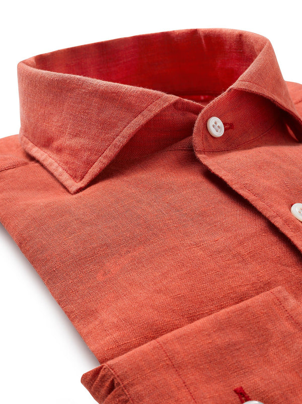 Salmon Linen Shirt in One Piece Collar